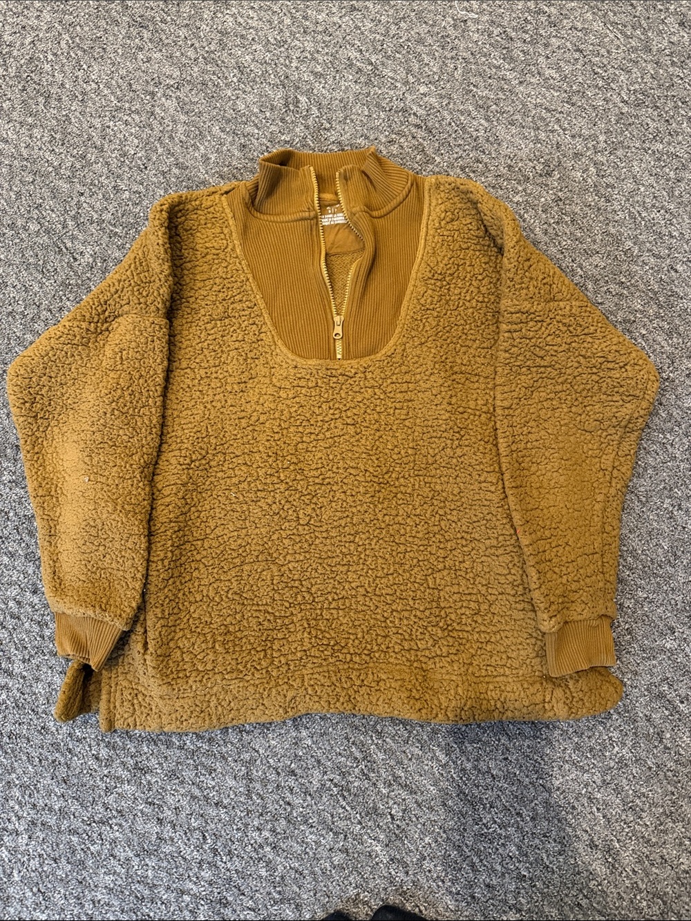 aerie Mustard Sherpa Quarter-Zip Pullover Sweater